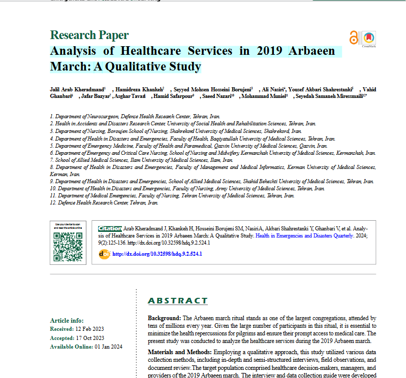 Analysis of Healthcare Services in 2019 Arbaeen March: A Qualitative Study