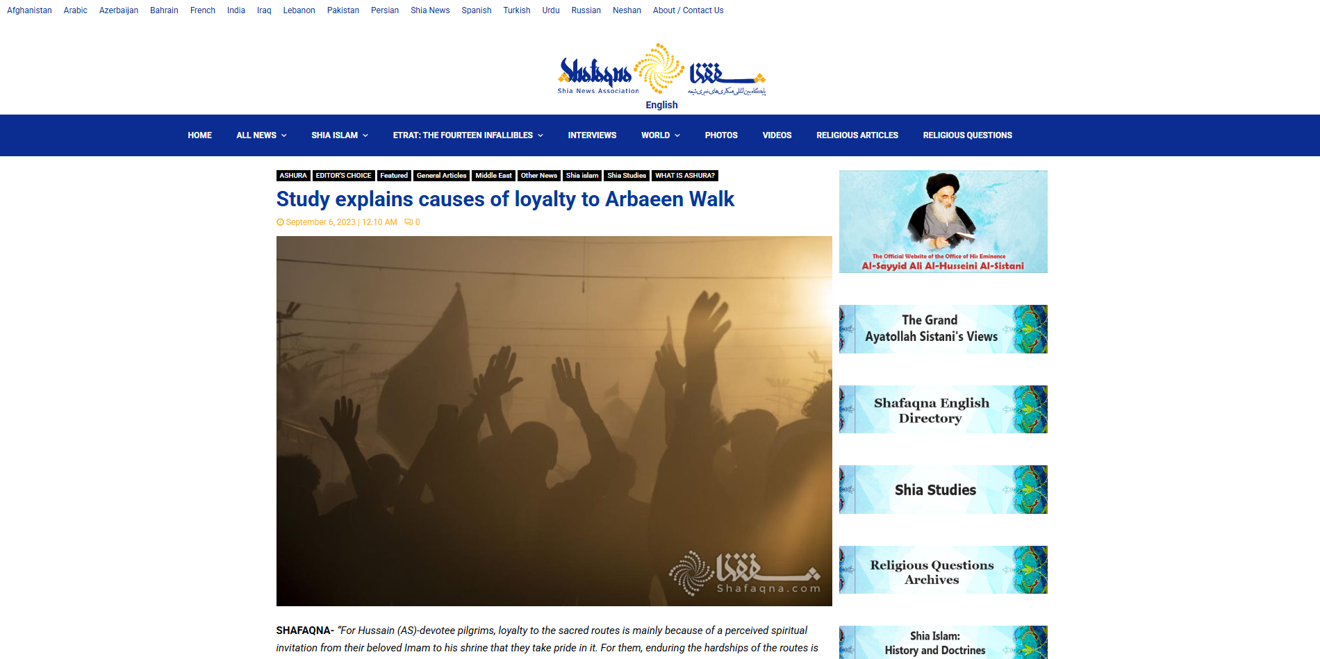 Study explains causes of loyalty to Arbaeen Walk